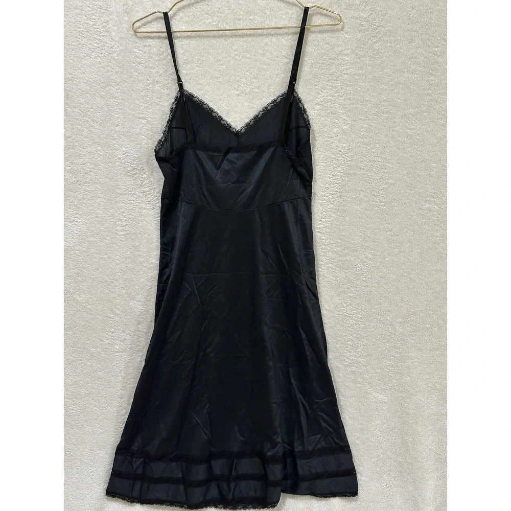 Vintage JC PENNEY Black Long Nylon Nightgown Dress Lace‎ Union Sz 16/38 Lingerie